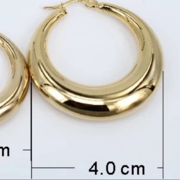18K Yellow Gold shine round hoop earrings - Picture 4 of 5